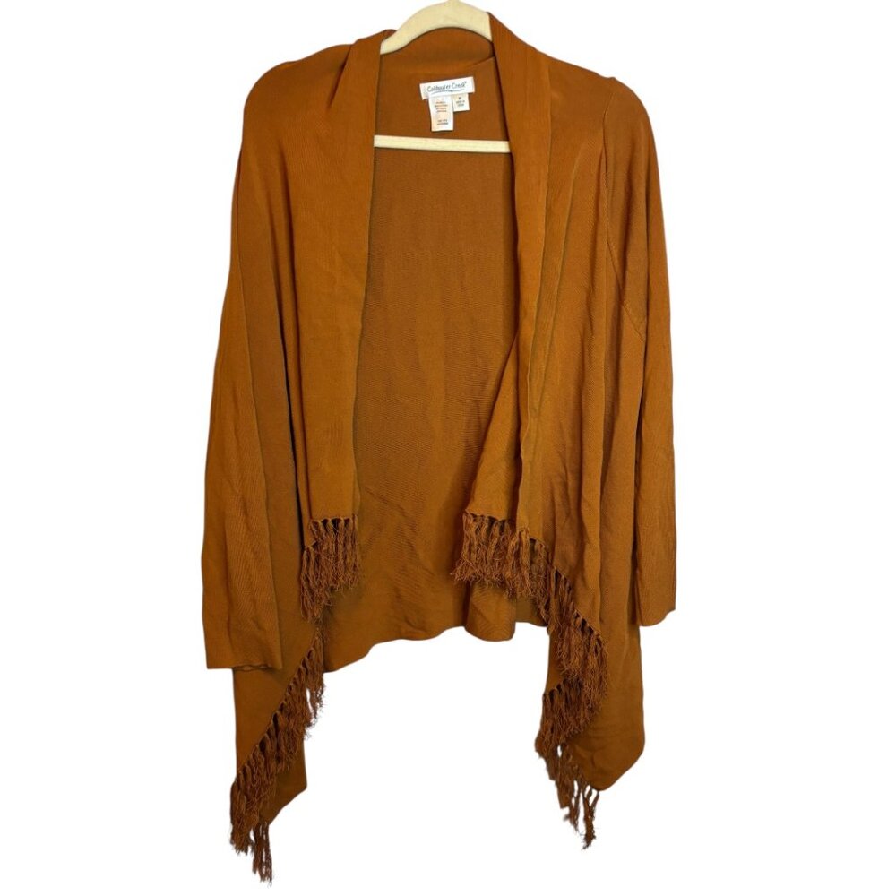 Coldwater Creek Sweater Women's Medium Western Fringe Waterfall Copper Orange‎